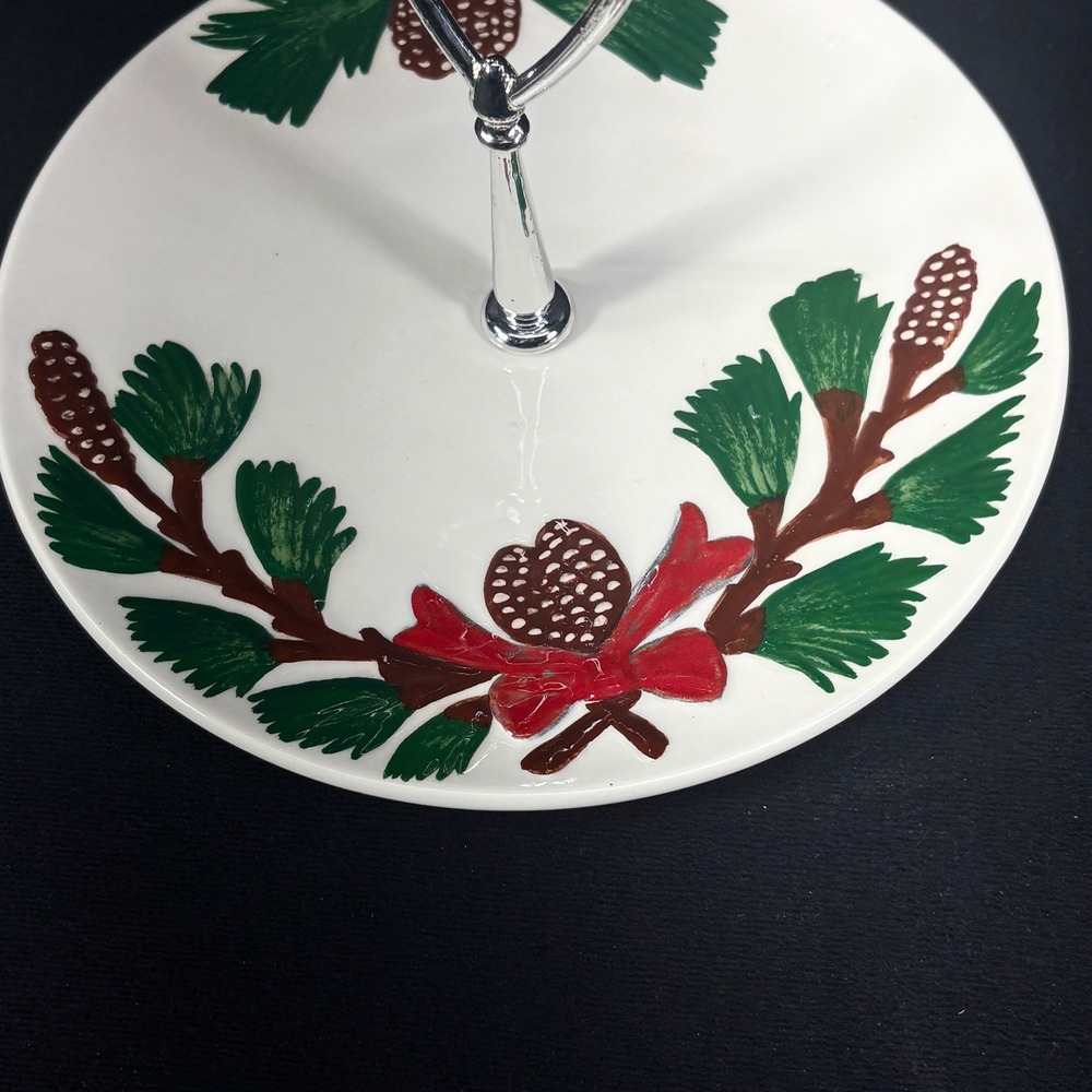 Vtg Handmade Signed Candy / Serving Dish Center‎ Handle Embossed Pinecone Design - Picture 8 of 8